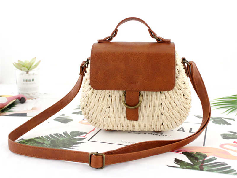 Antique straw woven bag messenger beach bag Île papillon