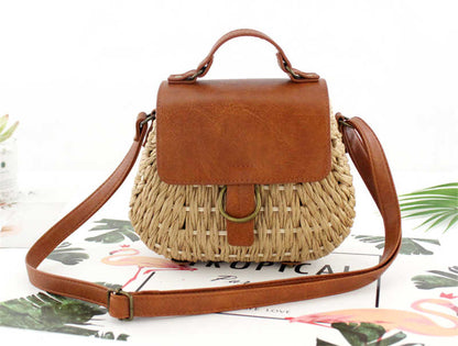 Antique straw woven bag messenger beach bag Île papillon