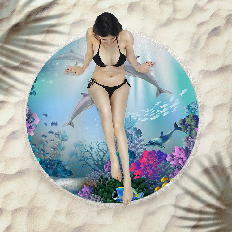 Fringed beach towel round bath towel beach towel Île papillon