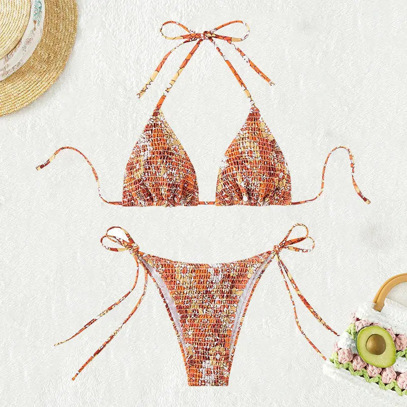 Fragmented Lace Up Sexy Bikini Île papillon