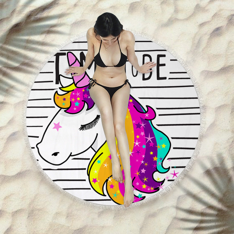 Fringed beach towel round bath towel beach towel Île papillon