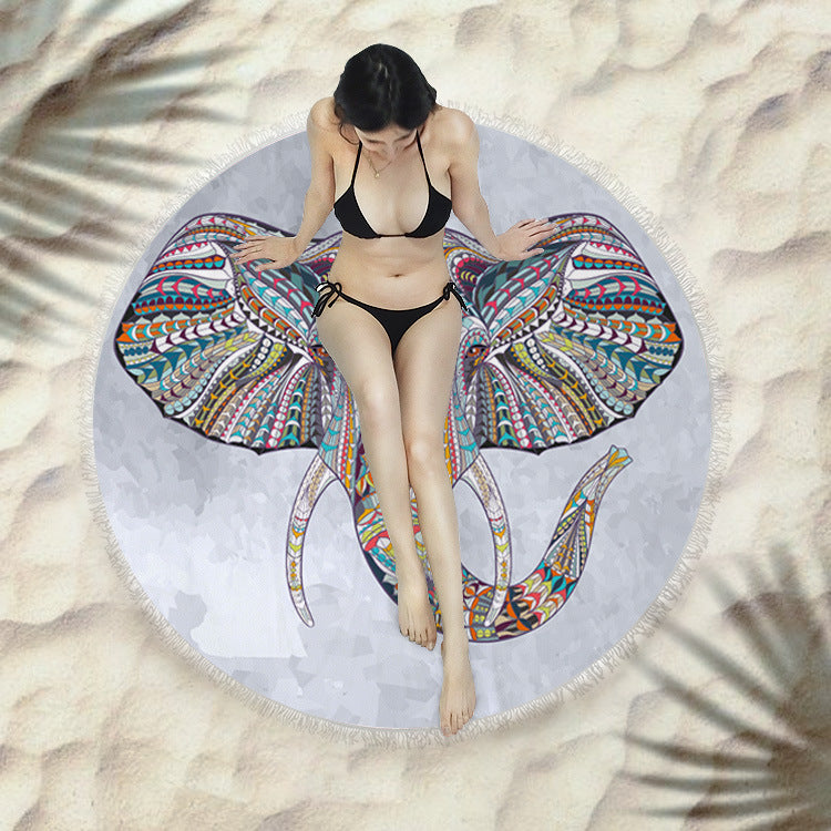 Fringed beach towel round bath towel beach towel Île papillon