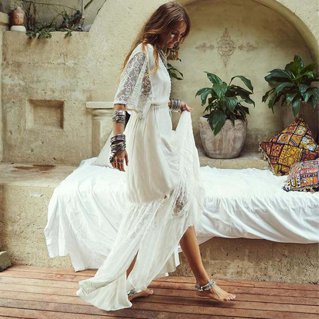 Women Crochet Beach Knitted Beach Cover Up Dress Tunic Long Île papillon