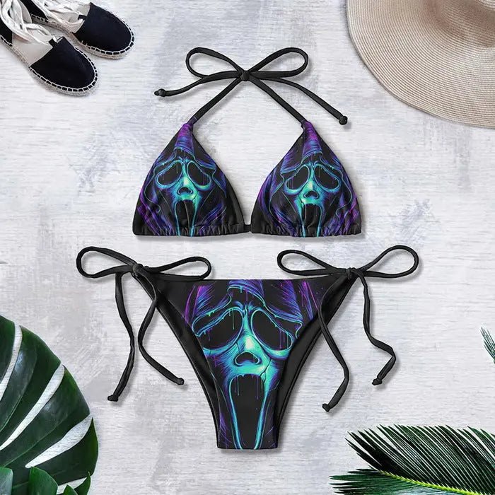 Bikini Summer 3D Printed Lace Up Île papillon