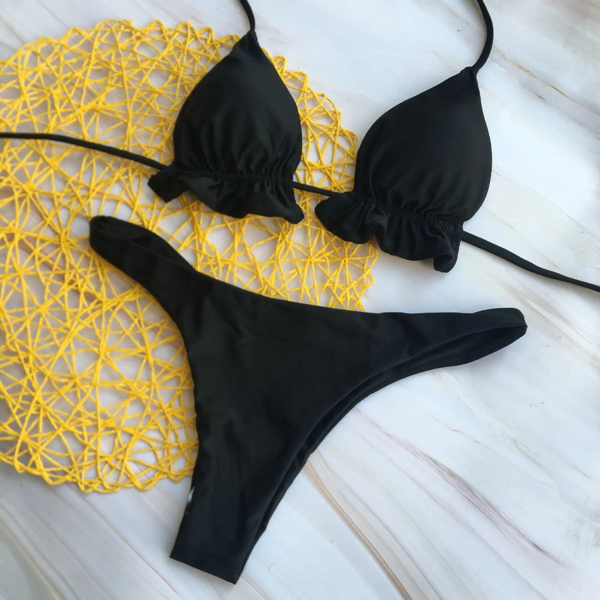 Solid Bikini Lace Up Swimsuit Île papillon