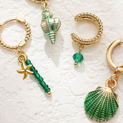Colorful Shell Conch Drop Earrings Ear Cuff Beaded Earrings Bohemian Ocean Style 4Pcs Jewelry Set Île papillon