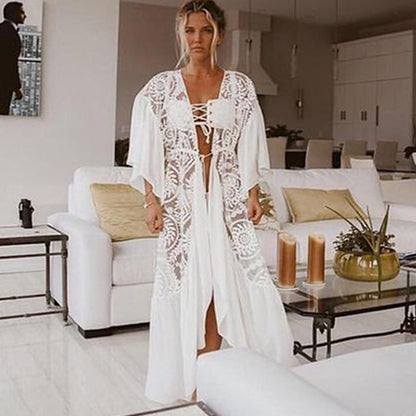 Women Crochet Beach Knitted Beach Cover Up Dress Tunic Long Île papillon