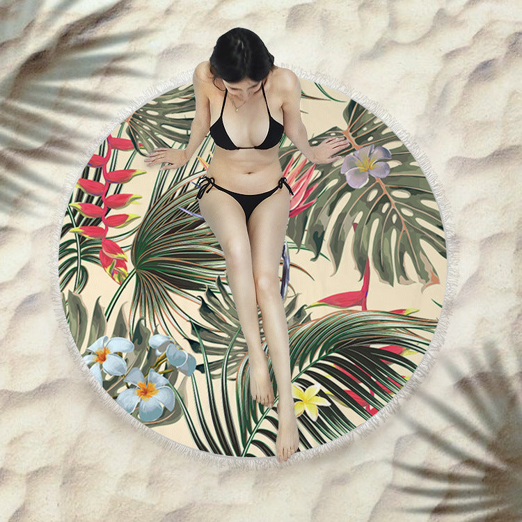Fringed beach towel round bath towel beach towel Île papillon
