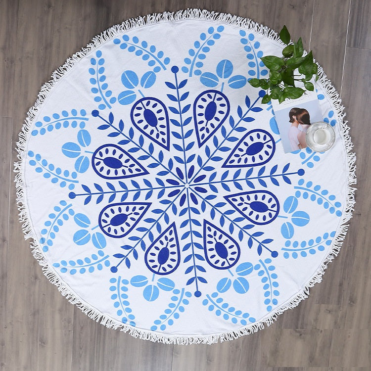 Fringed beach towel round bath towel beach towel Île papillon
