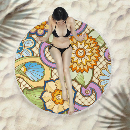 Fringed beach towel round bath towel beach towel Île papillon