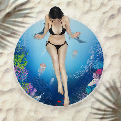 Fringed beach towel round bath towel beach towel Île papillon