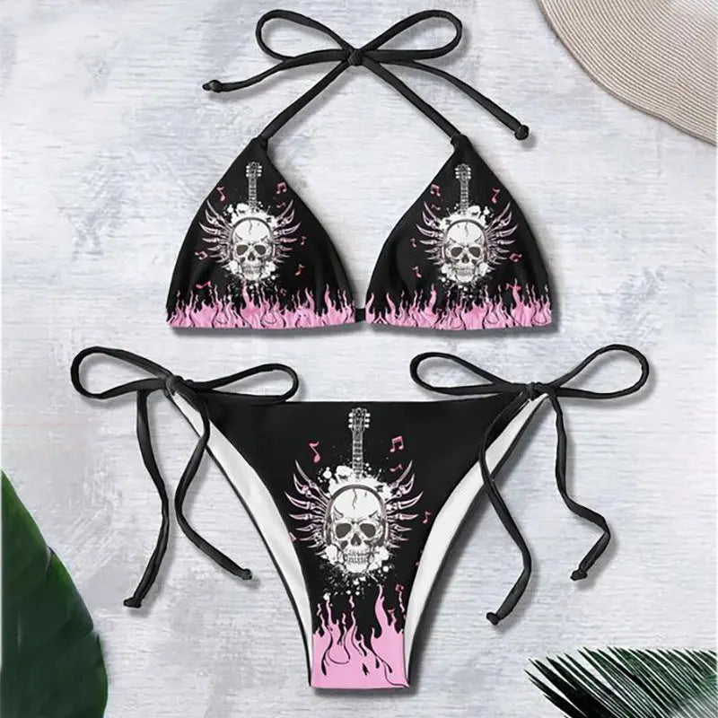 Bikini Summer 3D Printed Lace Up Île papillon