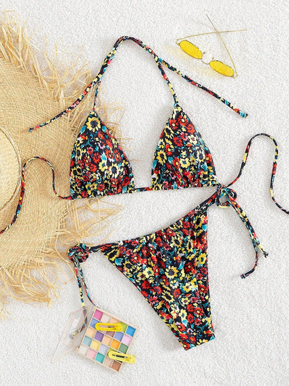 Womens Lace-Up Printed Bikini Swimsuit Île papillon