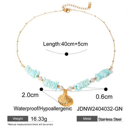 Mint Green Shell Patch Pearl Shell Pendant Necklace Jewelry Île papillon