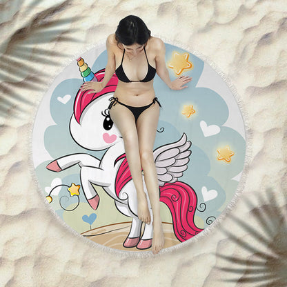 Fringed beach towel round bath towel beach towel Île papillon