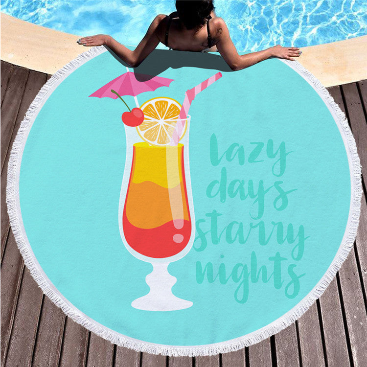 Round printed beach towel shawl beach towel Île papillon