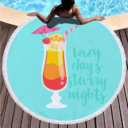 Round printed beach towel shawl beach towel Île papillon