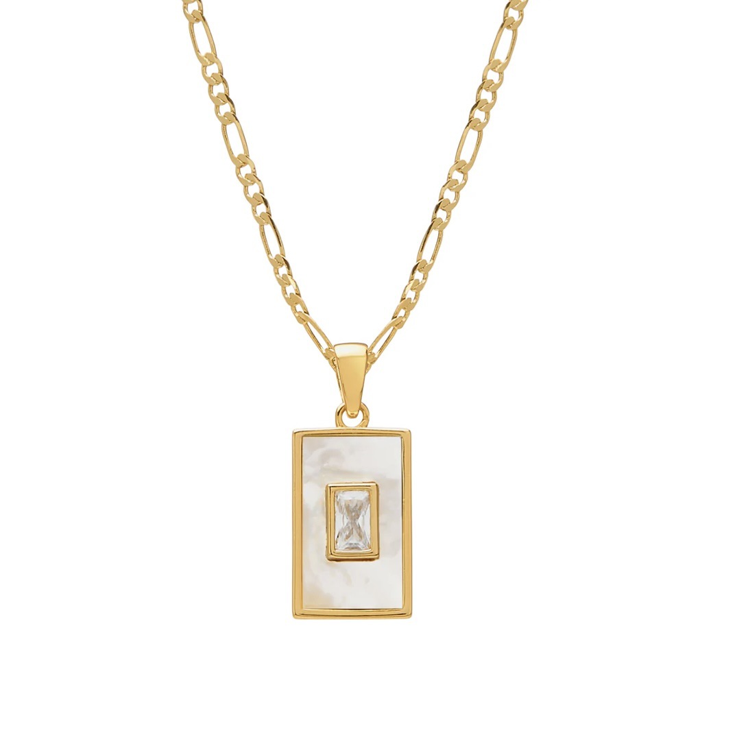 Vintage 18K Gold Plated Titanium Square Shell Zircon Necklace Jewelry Set Île papillon