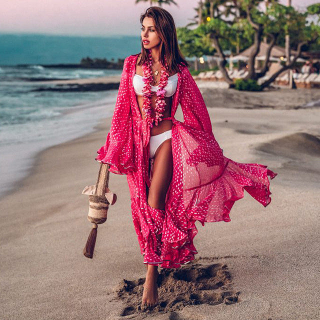 Women Crochet Beach Knitted Beach Cover Up Dress Tunic Long Île papillon
