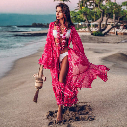 Women Crochet Beach Knitted Beach Cover Up Dress Tunic Long Île papillon