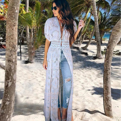 Women Crochet Beach Knitted Beach Cover Up Dress Tunic Long Île papillon