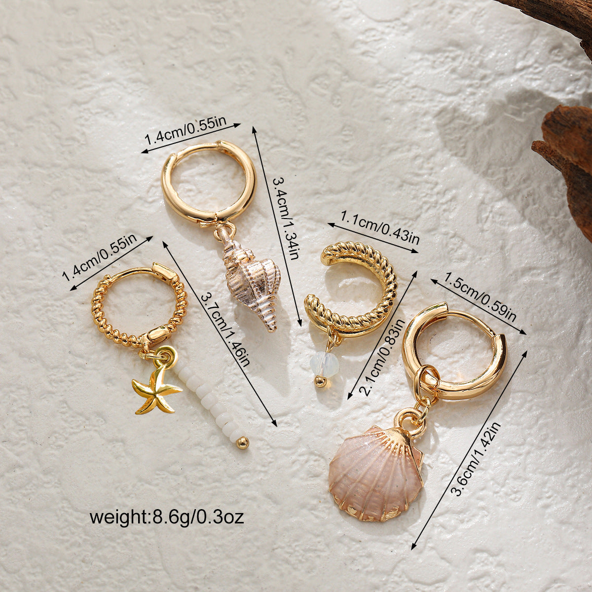 Colorful Shell Conch Drop Earrings Ear Cuff Beaded Earrings Bohemian Ocean Style 4Pcs Jewelry Set Île papillon