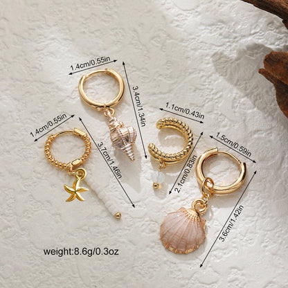 Colorful Shell Conch Drop Earrings Ear Cuff Beaded Earrings Bohemian Ocean Style 4Pcs Jewelry Set Île papillon