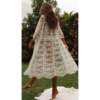 Women Crochet Beach Knitted Beach Cover Up Dress Tunic Long Île papillon