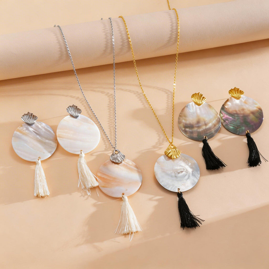 Shell-shaped Round Tassel Earrings And Necklace Jewelry Set Île papillon