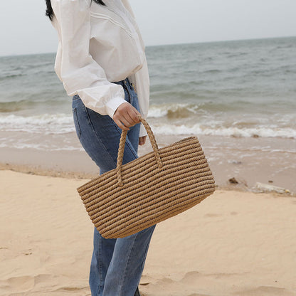 Ladies Straw Large Capacity Seaside Beach Bag Île papillon