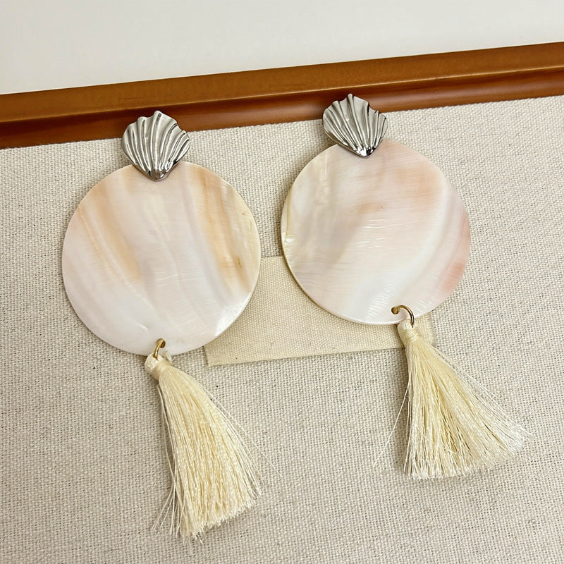 Shell-shaped Round Tassel Earrings And Necklace Jewelry Set Île papillon