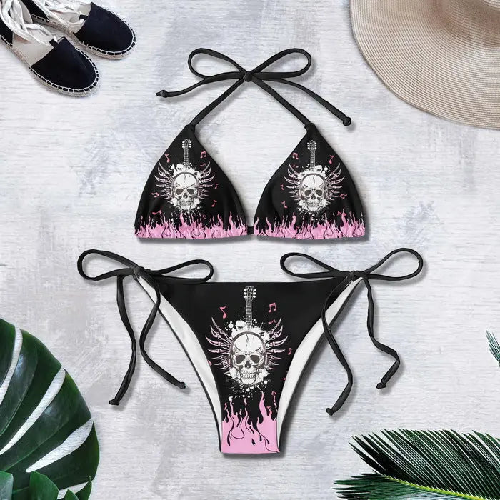 Bikini Summer 3D Printed Lace Up Île papillon