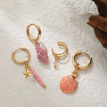 Colorful Shell Conch Drop Earrings Ear Cuff Beaded Earrings Bohemian Ocean Style 4Pcs Jewelry Set Île papillon
