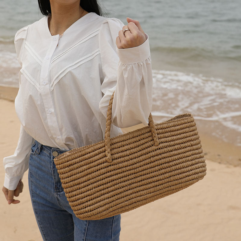 Ladies Straw Large Capacity Seaside Beach Bag Île papillon