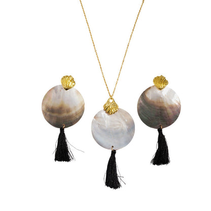 Shell-shaped Round Tassel Earrings And Necklace Jewelry Set Île papillon