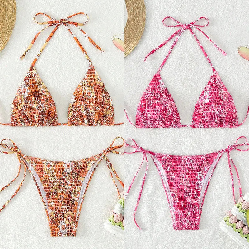 Fragmented Lace Up Sexy Bikini Île papillon