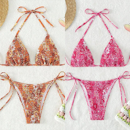 Fragmented Lace Up Sexy Bikini Île papillon