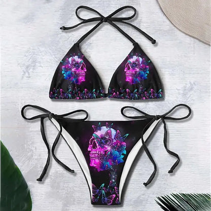 Bikini Summer 3D Printed Lace Up Île papillon