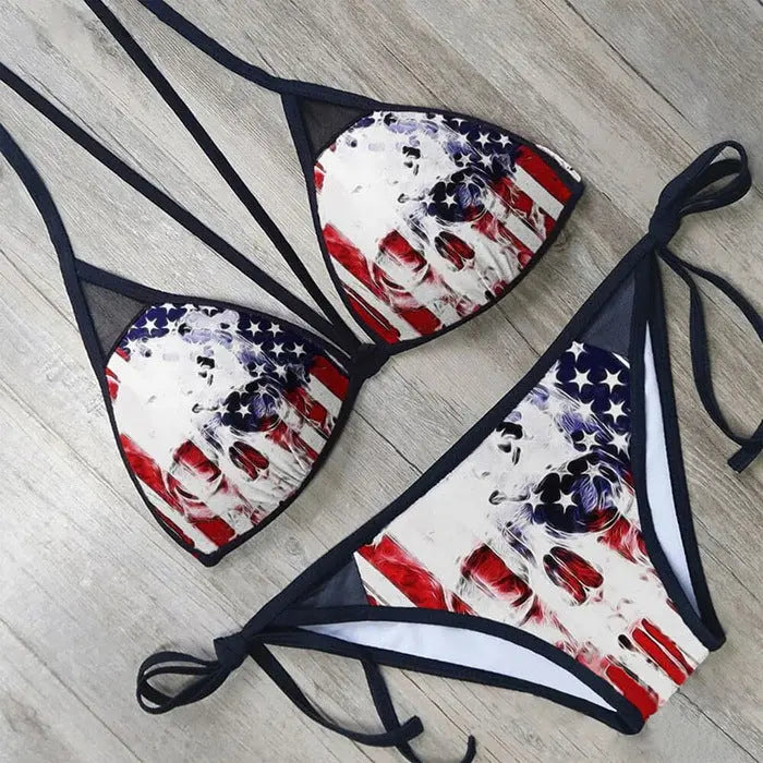 Bikini Summer 3D Printed Lace Up Île papillon