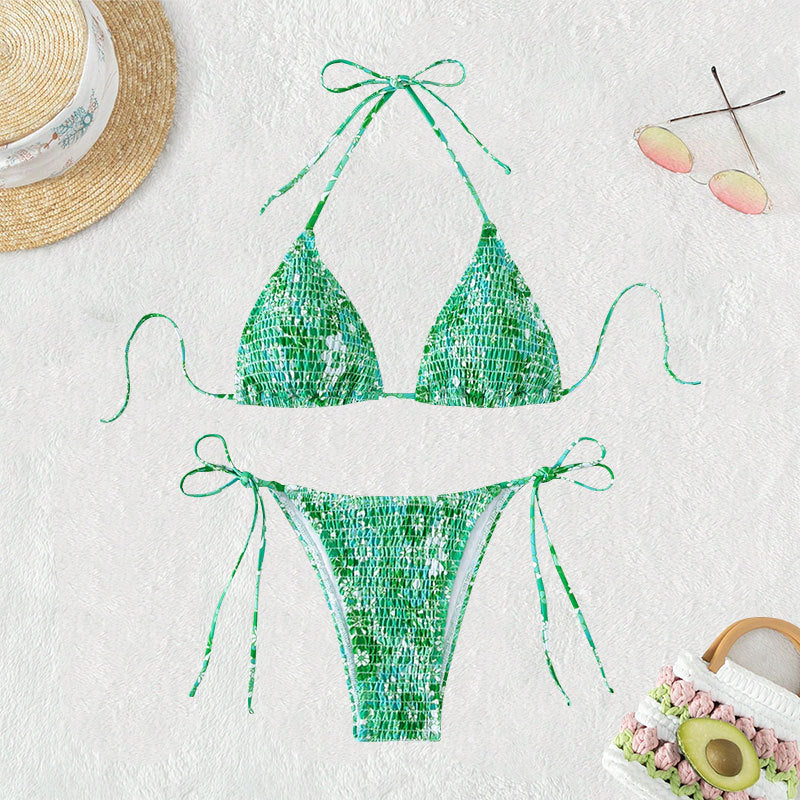 Fragmented Lace Up Sexy Bikini Île papillon