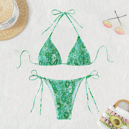 Fragmented Lace Up Sexy Bikini Île papillon