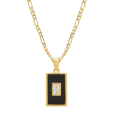 Vintage 18K Gold Plated Titanium Square Shell Zircon Necklace Jewelry Set Île papillon