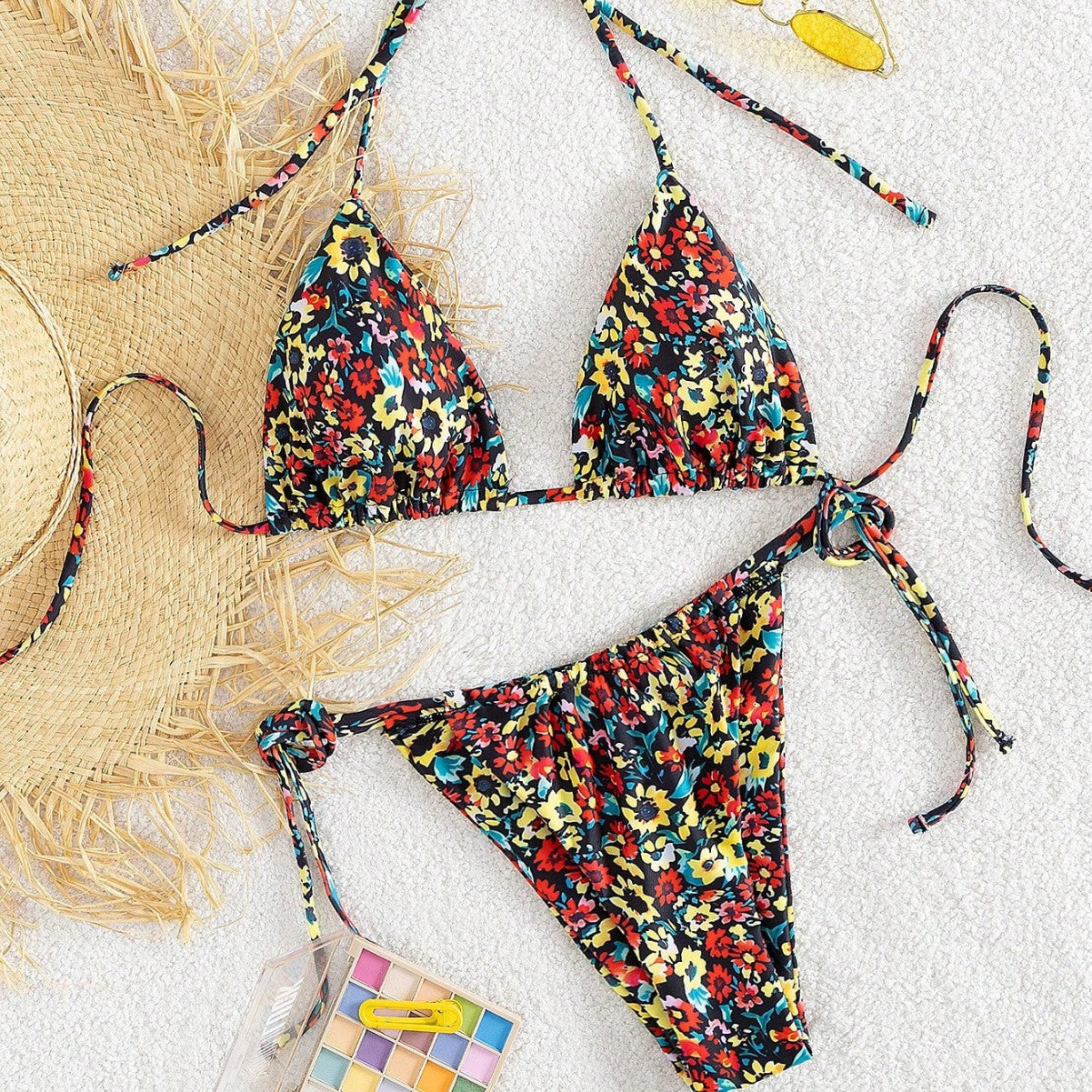 Womens Lace-Up Printed Bikini Swimsuit Île papillon