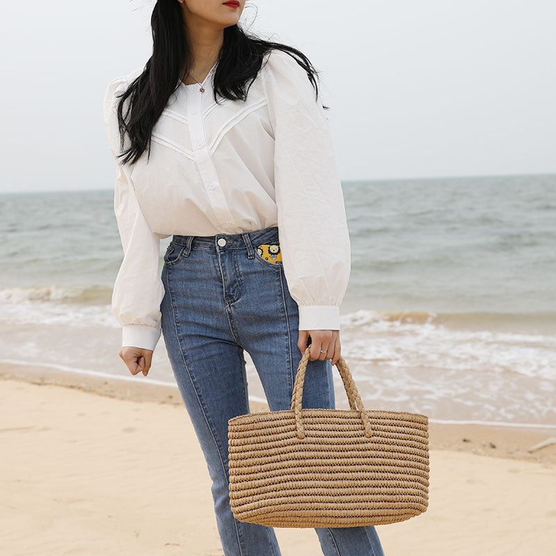 Ladies Straw Large Capacity Seaside Beach Bag Île papillon