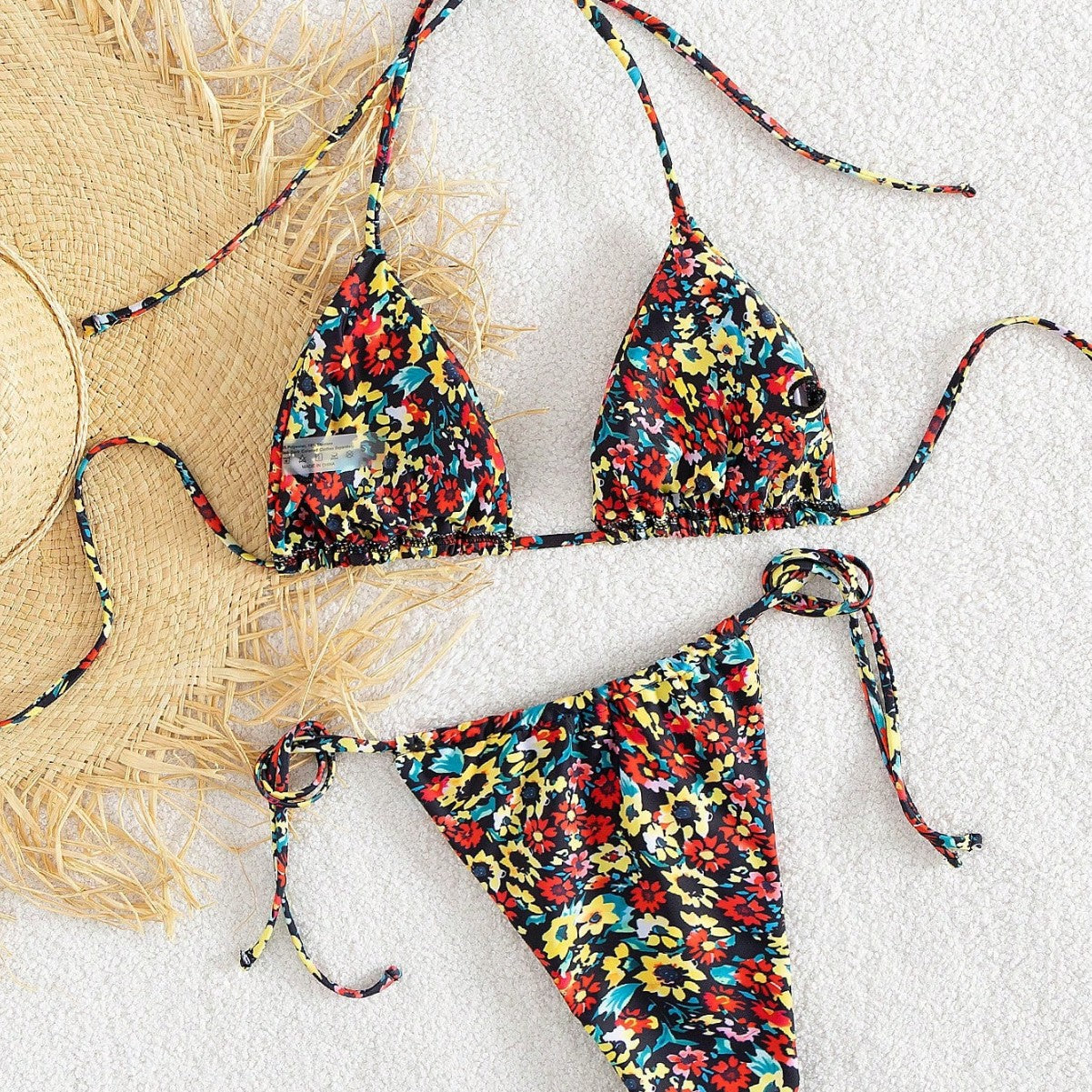 Womens Lace-Up Printed Bikini Swimsuit Île papillon