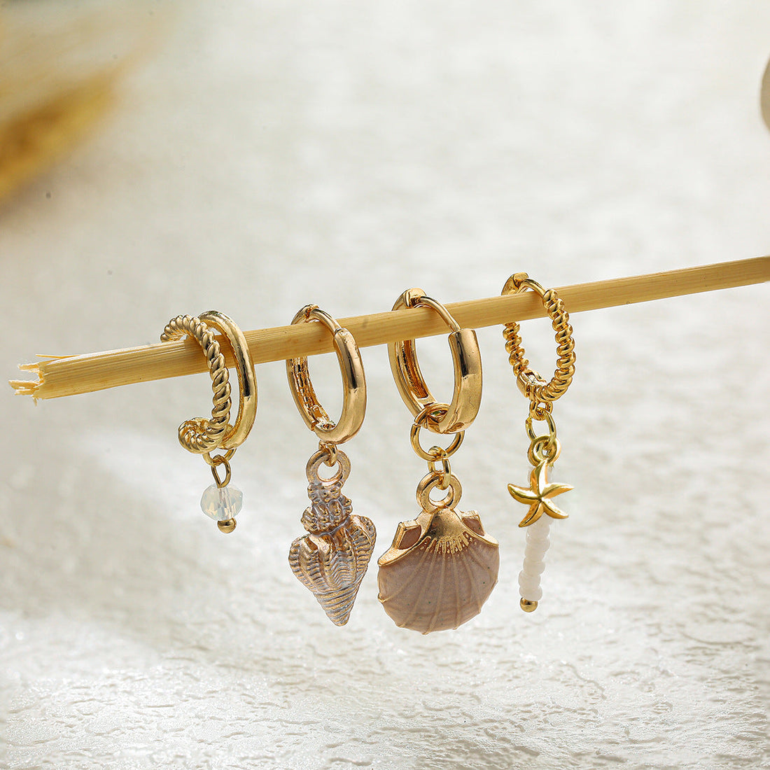 Colorful Shell Conch Drop Earrings Ear Cuff Beaded Earrings Bohemian Ocean Style 4Pcs Jewelry Set Île papillon