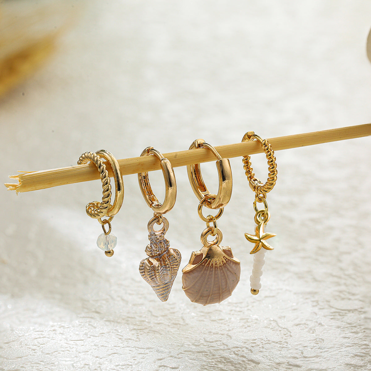 Colorful Shell Conch Drop Earrings Ear Cuff Beaded Earrings Bohemian Ocean Style 4Pcs Jewelry Set Île papillon
