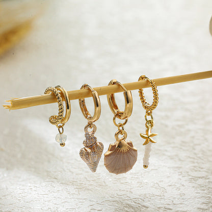Colorful Shell Conch Drop Earrings Ear Cuff Beaded Earrings Bohemian Ocean Style 4Pcs Jewelry Set Île papillon
