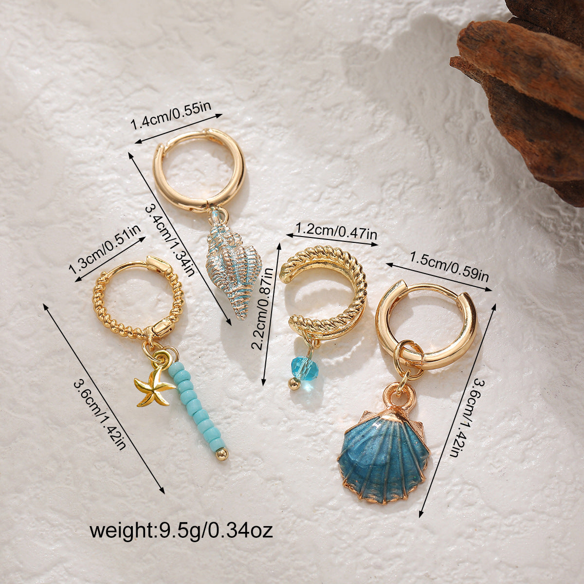 Colorful Shell Conch Drop Earrings Ear Cuff Beaded Earrings Bohemian Ocean Style 4Pcs Jewelry Set Île papillon